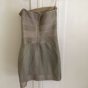 Herve Leger Strapless Gold Glimmer Cocktail Dress